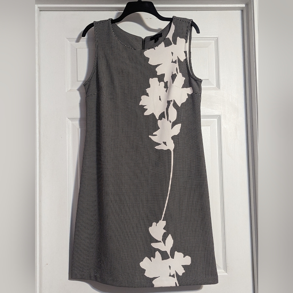Worthington Womens Black White Check Floral Shift Dress Sleeveless Size L 605